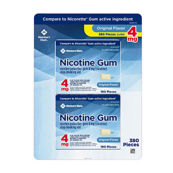 Member's Mark Nicotine Uncoated Gum 4mg, Original Flavor (380 ct.)