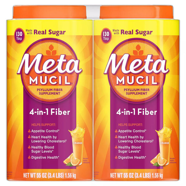 Metamucil Fiber 4-in-1 Psyllium Fiber Supplement Powder, Orange Flavor (55 oz., 2 pk.)