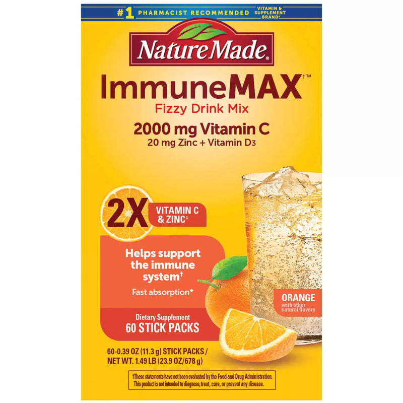 Nature Made ImmuneMAX Fizzy Drink Mix, with Vitamin C, Vitamin D and Zinc Supplement for Immune Support (60 ct.)
