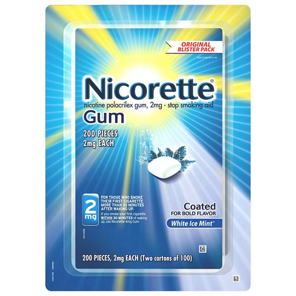 Nicorette 2mg Gum, White Ice Mint (100 ct., 2 pk.)