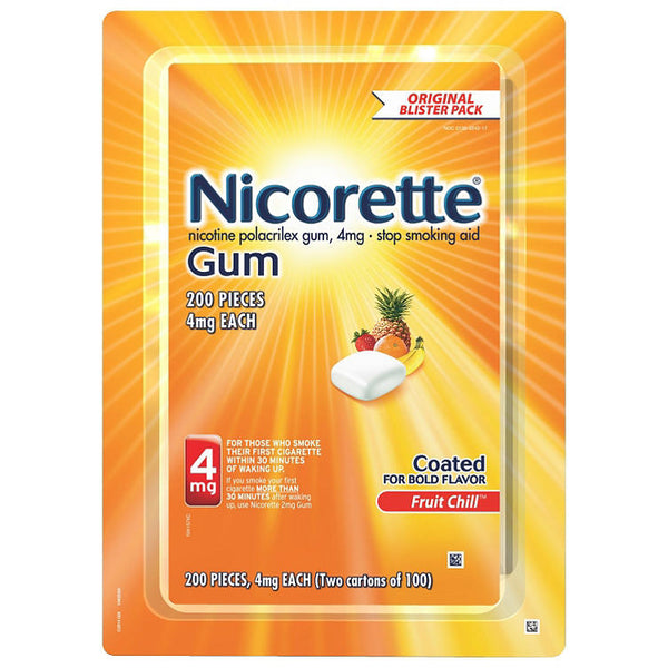 Nicorette 4mg Gum, Fruit Chill (100 ct., 2 pk.)