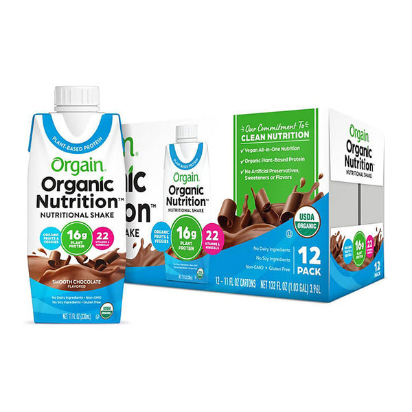 Orgain Organic Nutrition Vegan All-in-One Protein Plant Based RTD Shake, Smooth Chocolate (12 ct.)