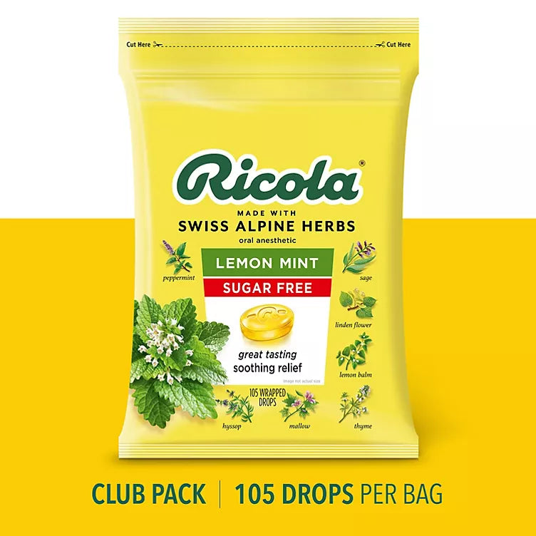 Ricola Sugar-Free Lemon Mint Herb Throat Drops (2 pk., 105 ct./pk.)