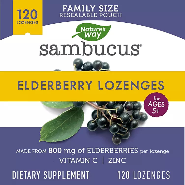 Sambucus Organic Elderberry Throat Lozenges with Vitamin C and Zinc (120 ct.)