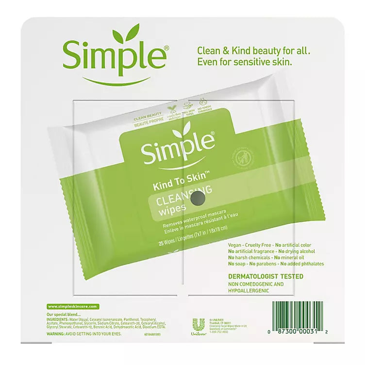 Simple Cleansing Facial Wipes (25 ct., 4 pk.)