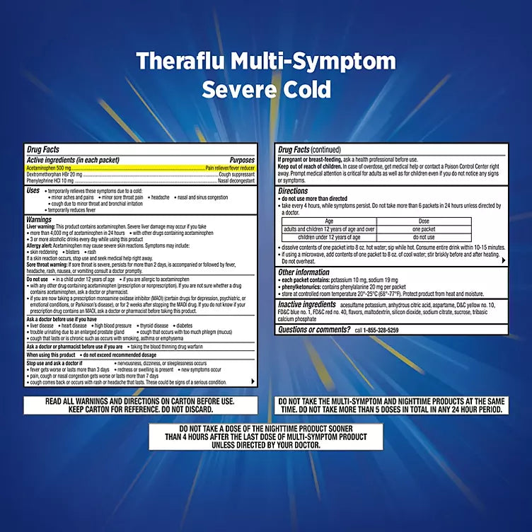 Theraflu MultiSymptom Severe Cold Relief Medicine/Nighttime Severe Cold & Cough Relief Medicine Powder (24 pk.)