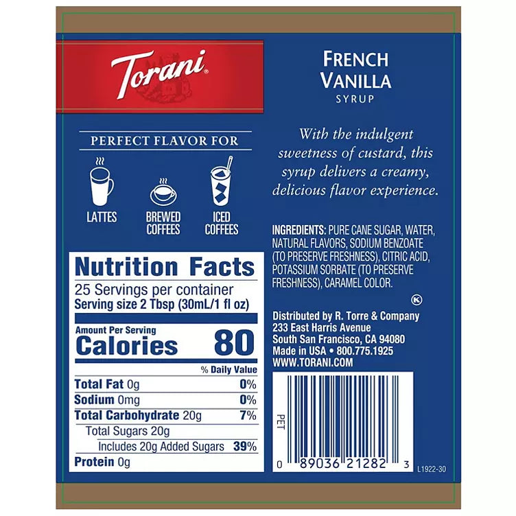 Torani French Vanilla Syrup (750 mL)