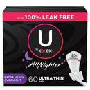 U by Kotex All Nighter Ultra Thin Pads with Wings, Extra Heavy Overnight (60 ct.)