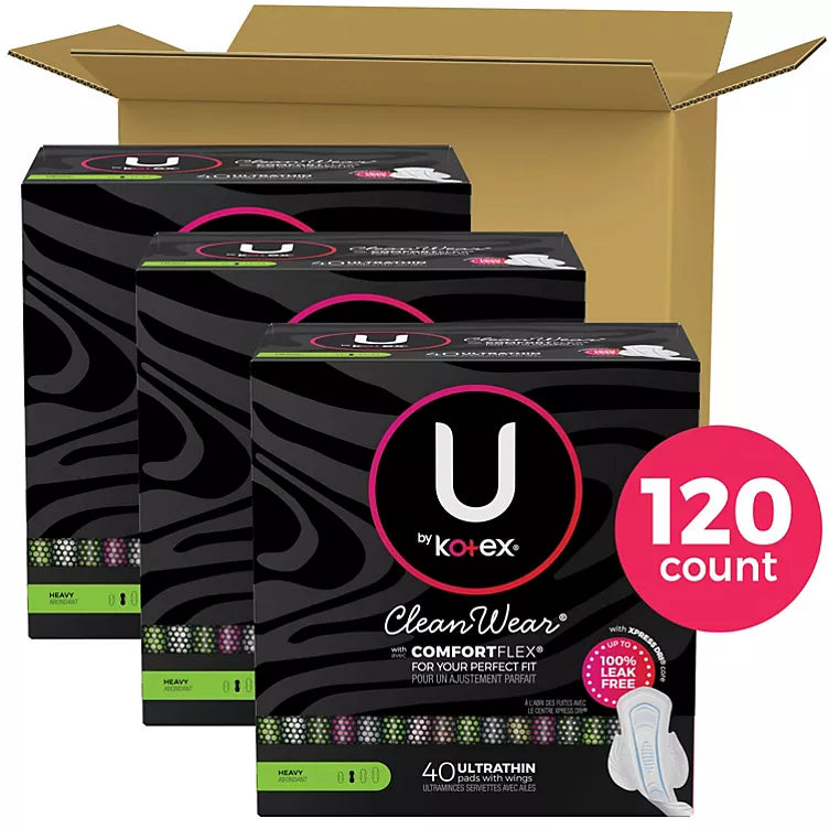 U by Kotex Ultra Thin Pads with Wings, Heavy (120 ct.)