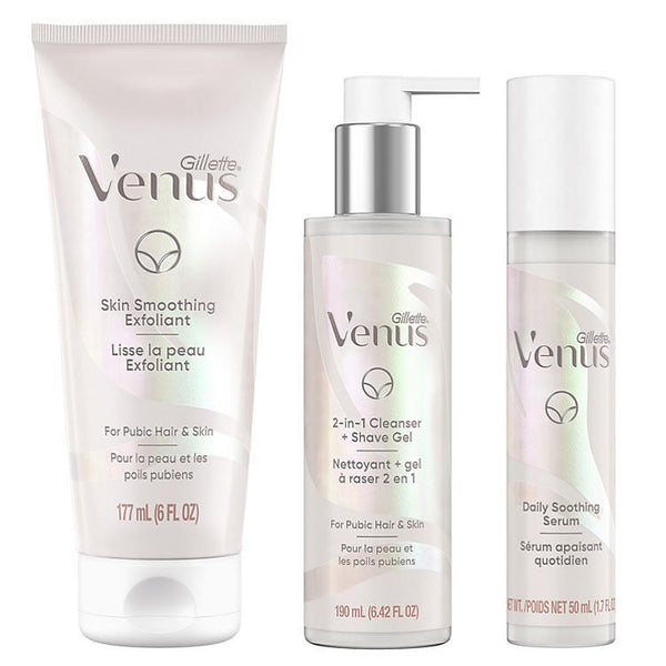 Venus Pubic Hair & Skin Cleanser, Exfoliant and Serum 3-Piece Bundle