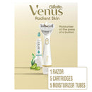 Venus Radiant Skin Womens razor, Seaweed & Aloe Olay moisturizer, 1 razor handle + 5 blade refills + 5 Olay moisturizer refills