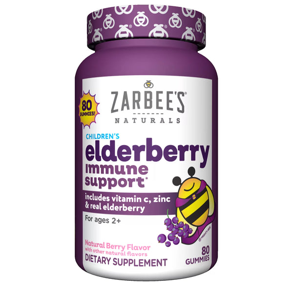 Zarbee's Naturals 어린이 엘더베리 면역 지원 비타민 C 및 아연, 천연 베리 맛(80캐럿)