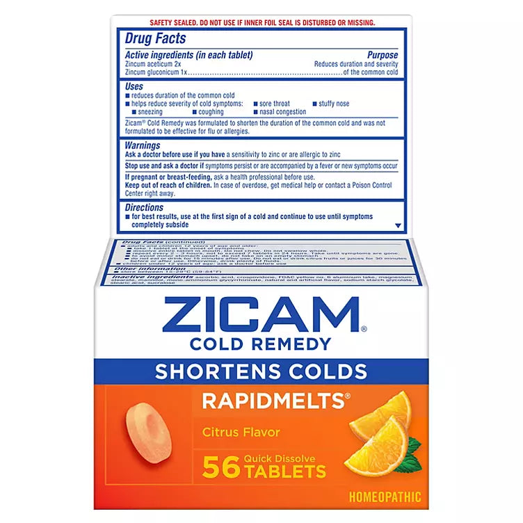 Zicam Cold Remedy RapidMelts, Citrus Flavor, Quick Dissolve Tablets (56 ct.)