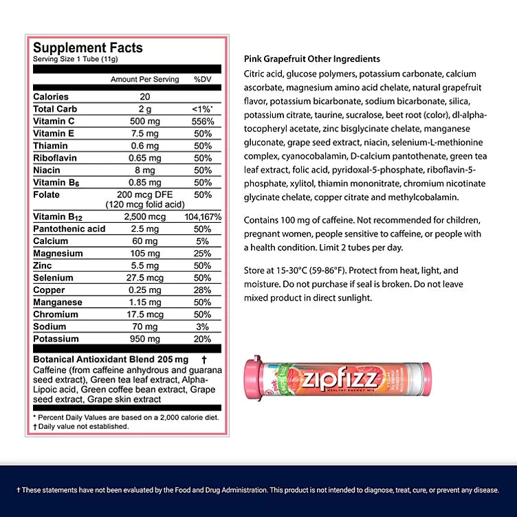 Zipfizz® Energy Drink Mix, Pink Grapefruit (20 ct.)