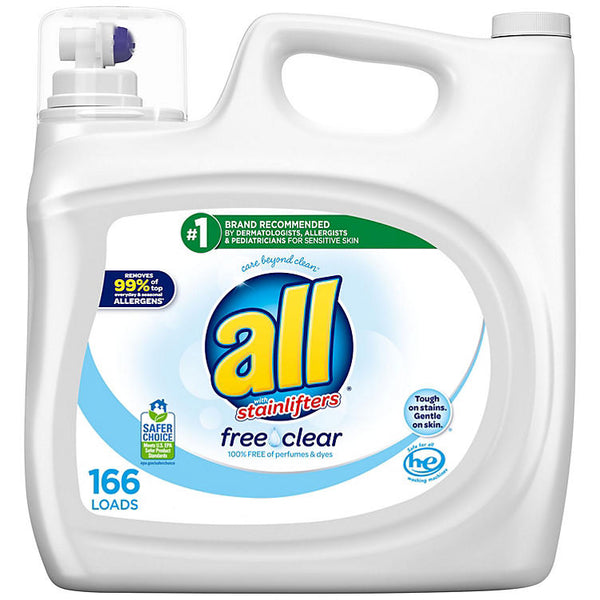 all Liquid Laundry Detergent Free Clear for Sensitive Skin (250 oz.,166 loads)