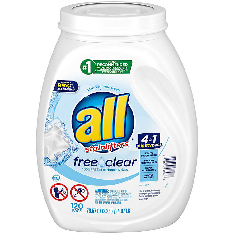 all Mighty Pacs Laundry Detergent, Free Clear for Sensitive Skin (120 ct.)