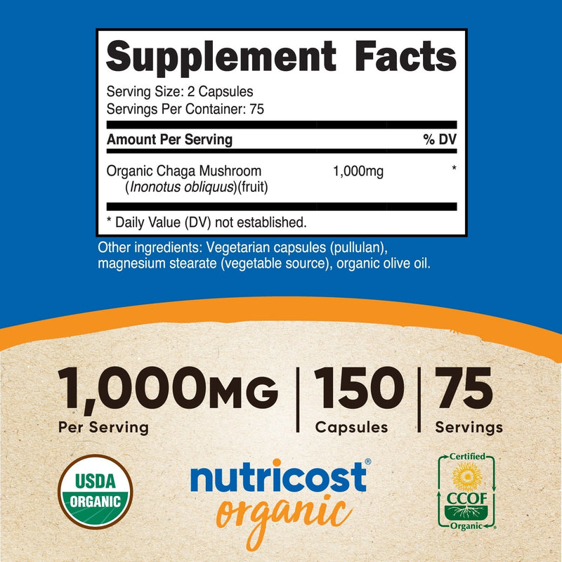 Nutricost Made With Organic Chaga Mushroom Capsules